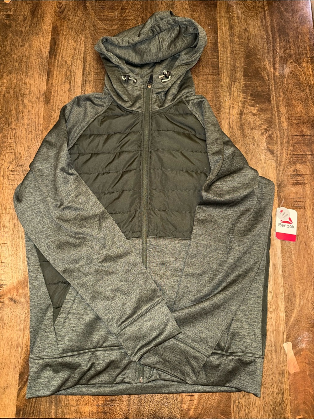 Reebok Gray Hooded Quilted-Front Zip Jacket